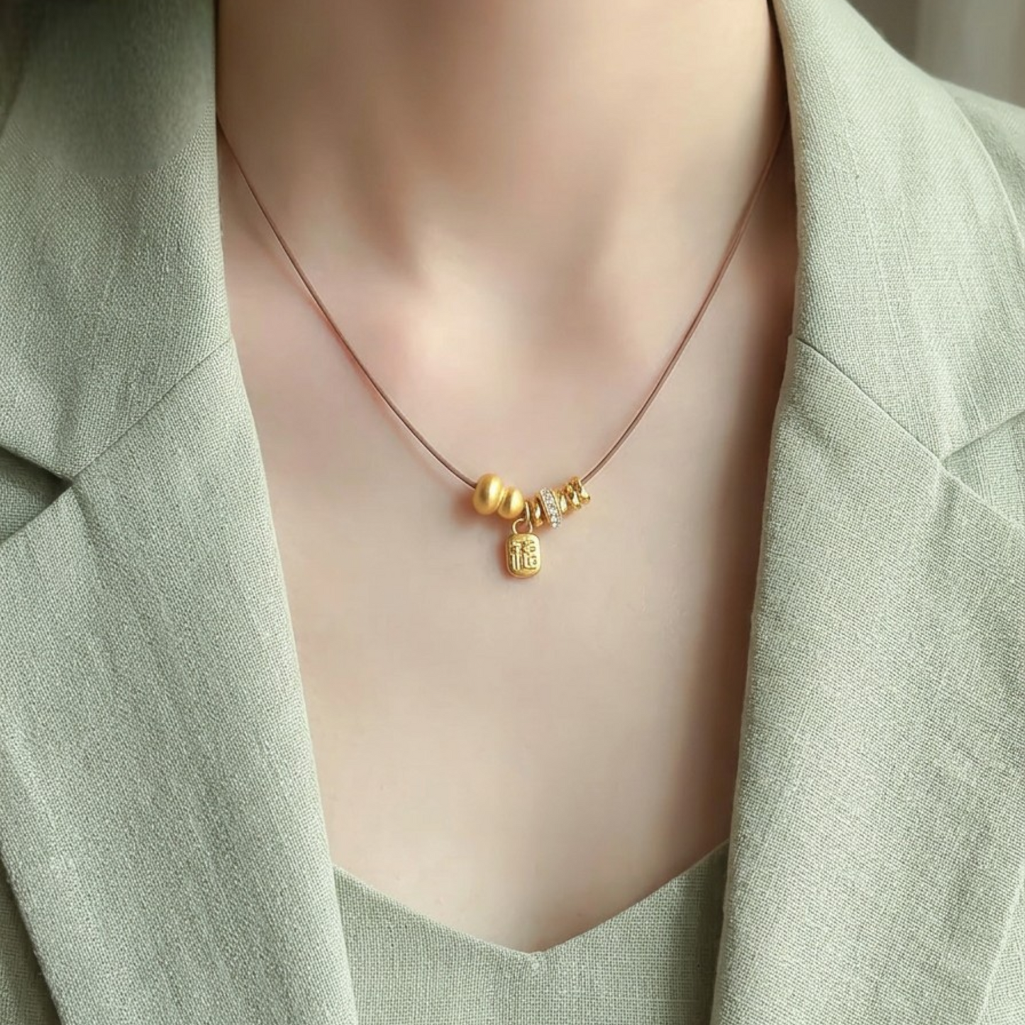 24k 999 Gold Gourd Chinese Blessing Charms Set Pendant