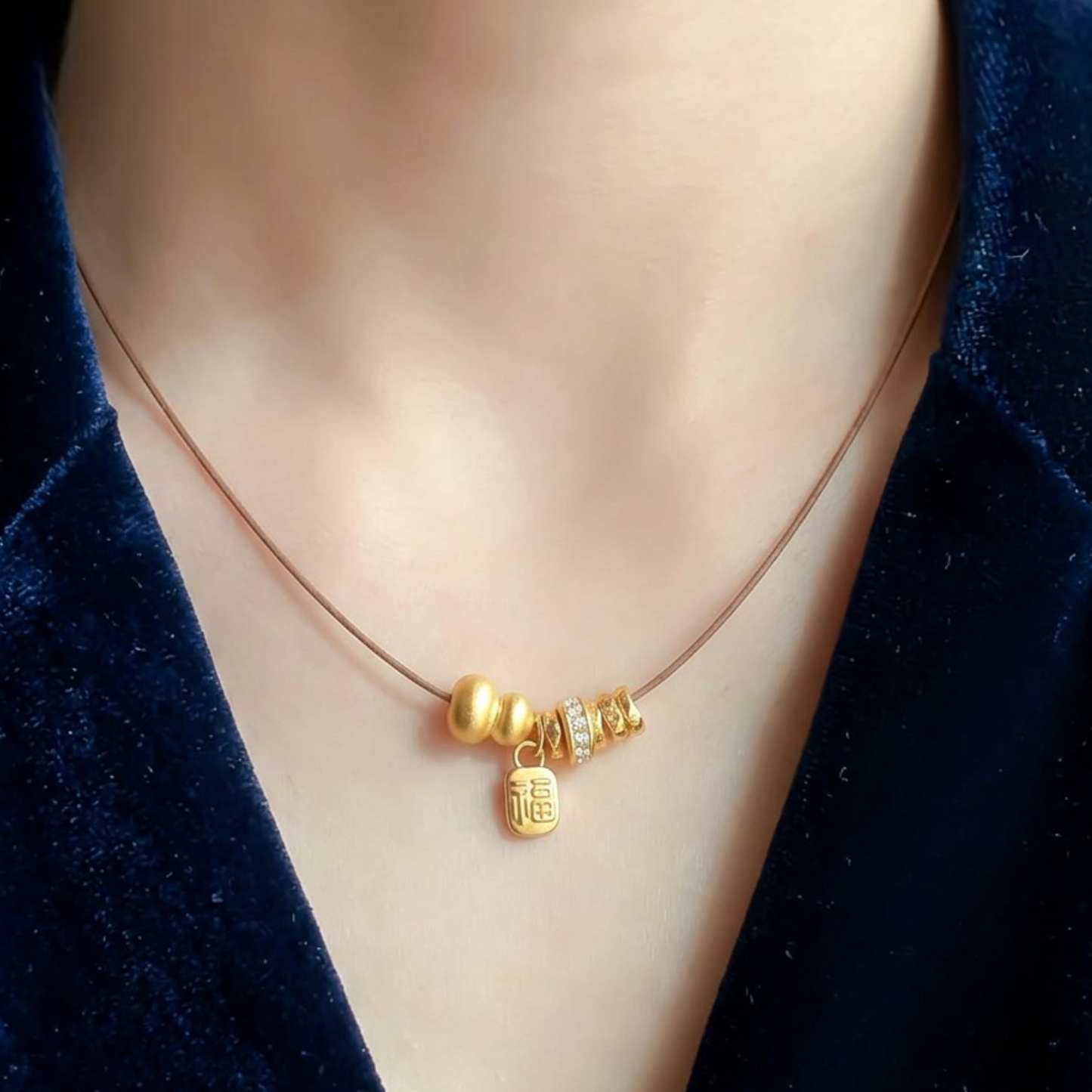 24k 999 Gold Gourd Chinese Blessing Charms Set Pendant