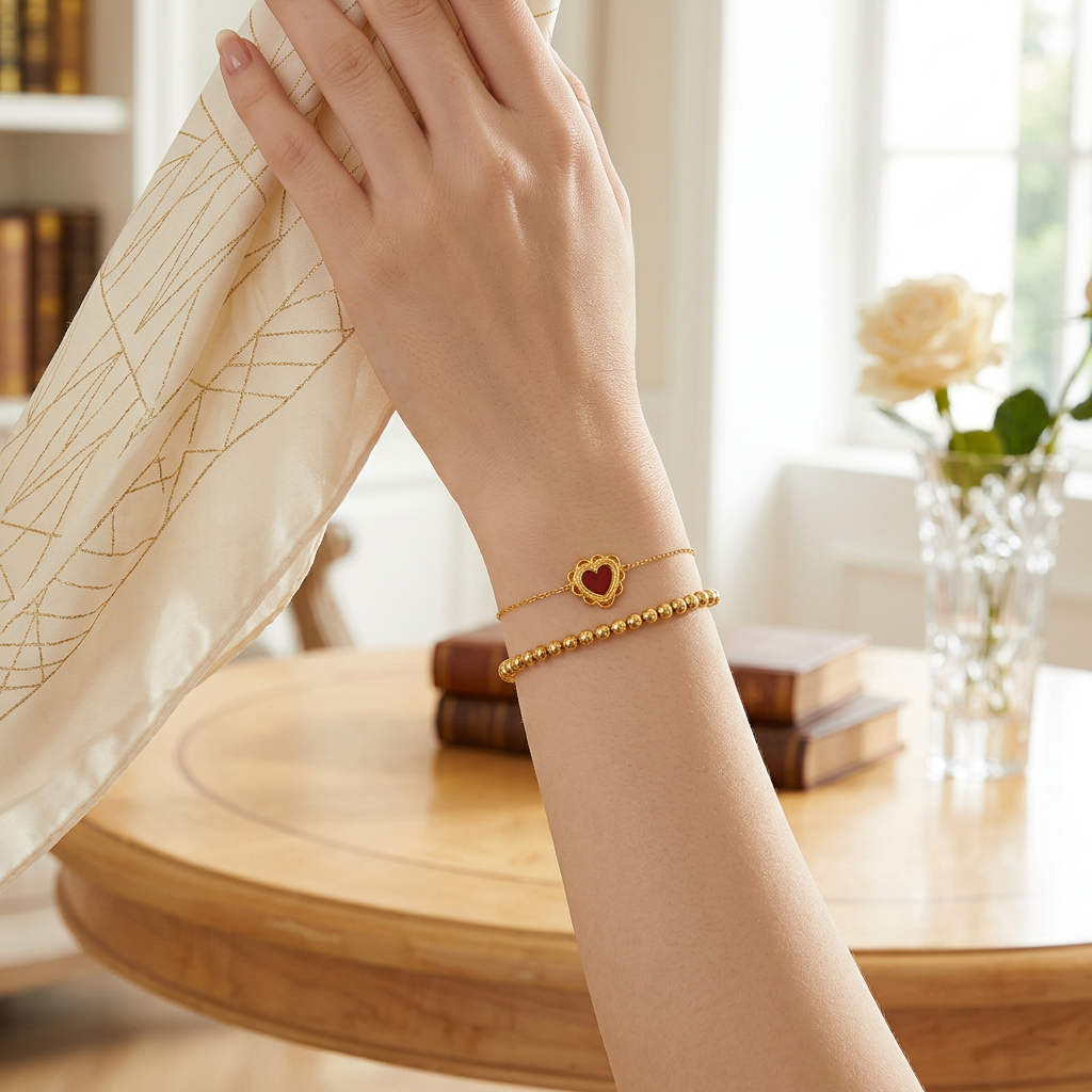 24k Fine Gold Beaded Bracelet Minimalist Elastic Ball Bracelet