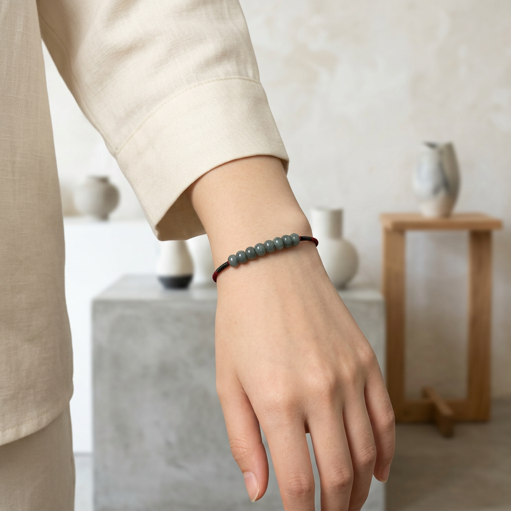 Natural Jade Beads Minimal Thin Cord Adjustable Bracelet and Anklet for Men Women and Kids