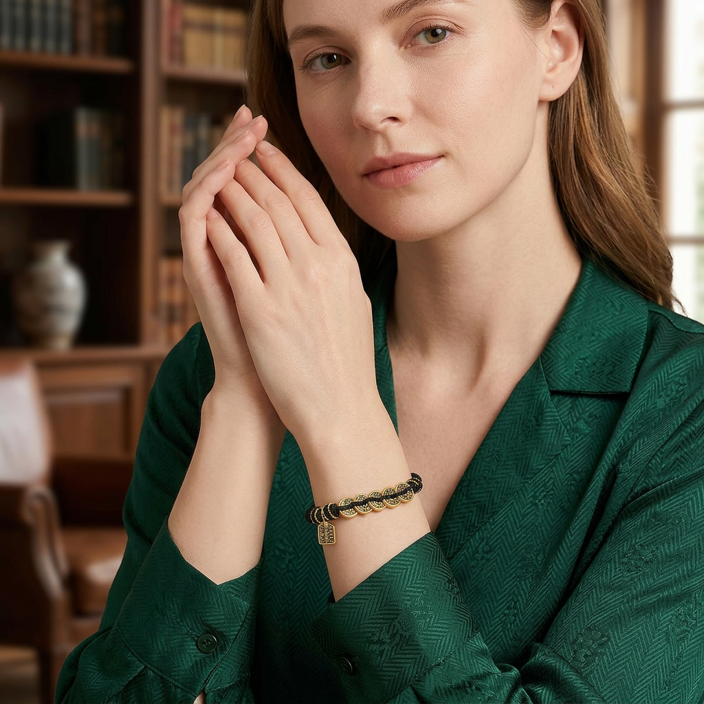 24k Gold Fortune Coin Adjustable Black Cord Bracelet