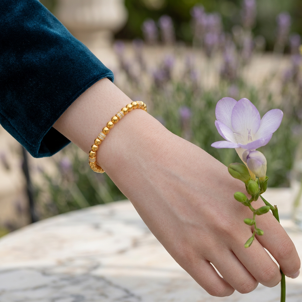24k Gold Beads Moissanite Luxury Elastic Bracelet