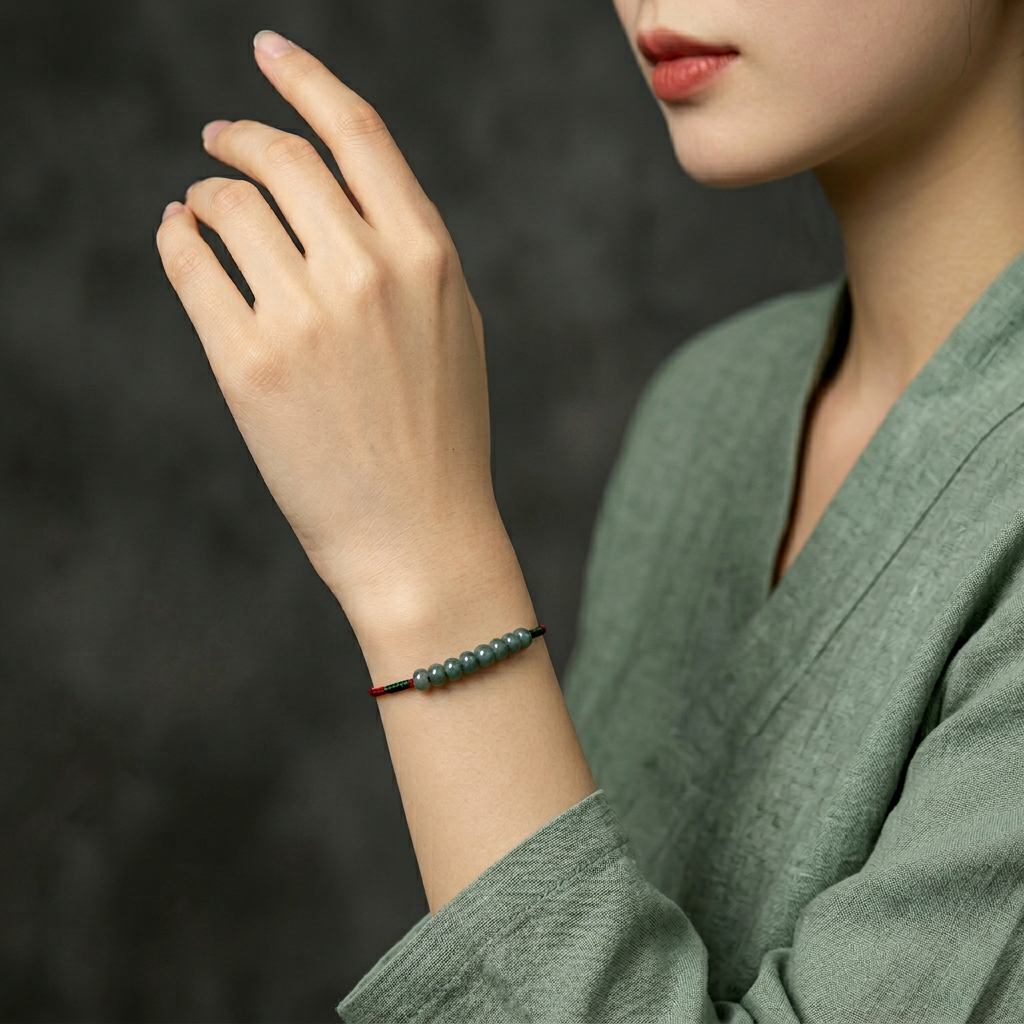 Natural Jade Beads Minimal Thin Cord Adjustable Bracelet and Anklet for Men Women and Kids