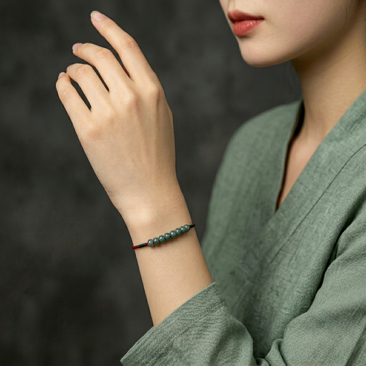 Natural Jade Beads Minimal Thin Cord Adjustable Bracelet and Anklet for Men Women and Kids
