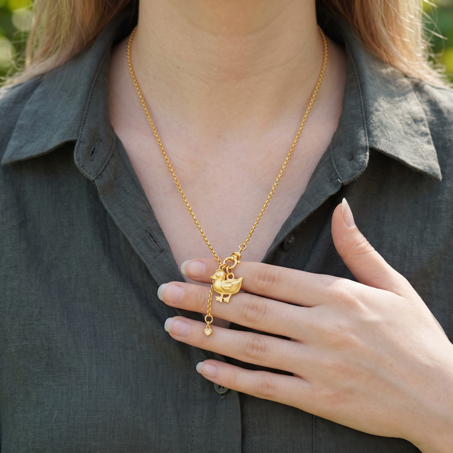24K 999 Fine Gold Moving Lucky Duck Charm Pendant