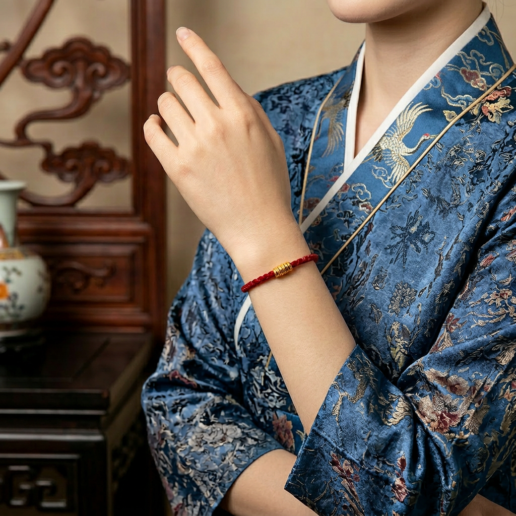 24k 999 Gold Minimal Beads Red Rope Bracelet for Men and Women Kids