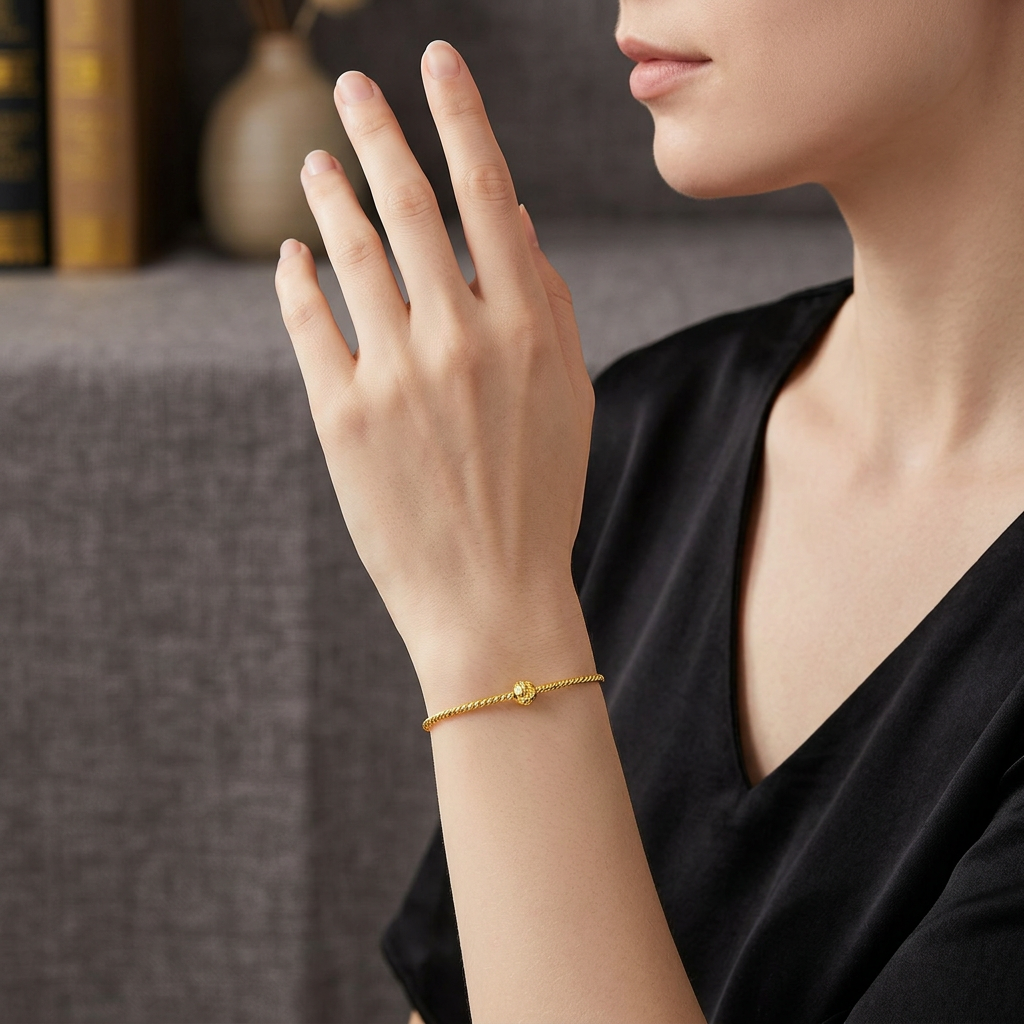 24K 999 Gold Minimal Beads Sparkling Memory Bangle Bracelet
