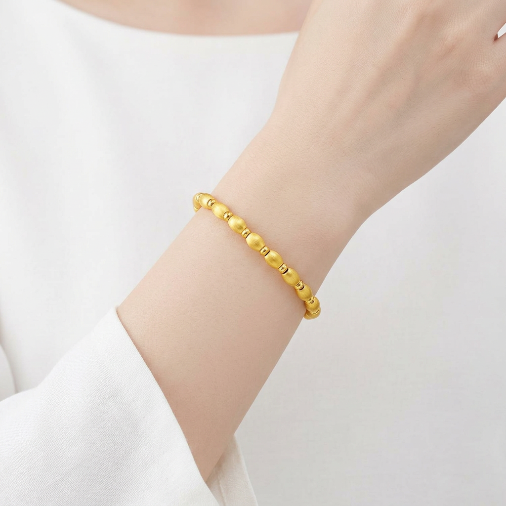 24K Gold Cat Eye Sparkling Beads Minimal Elastic Luxurious Bracelet