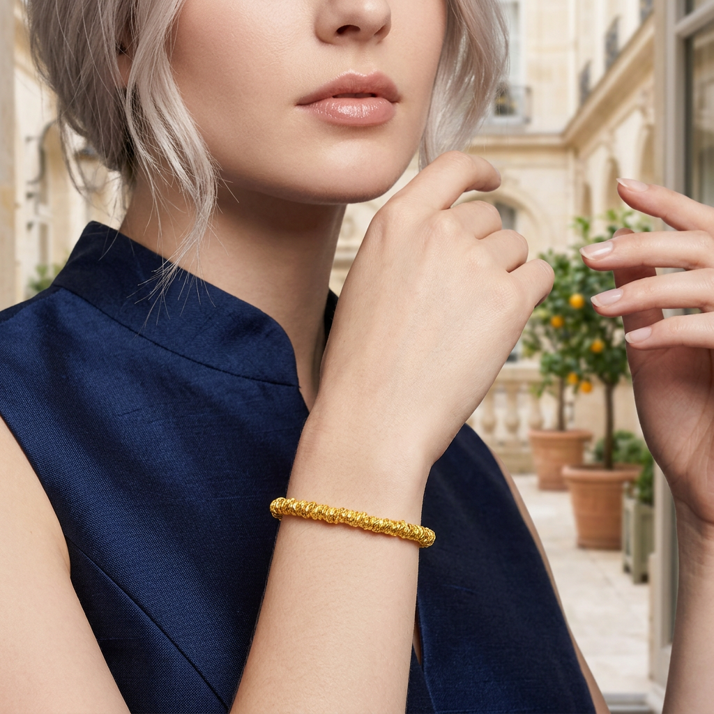 24K 999 5D Gold Abstract Minimal Irregular Beads Sparkling Bracelet