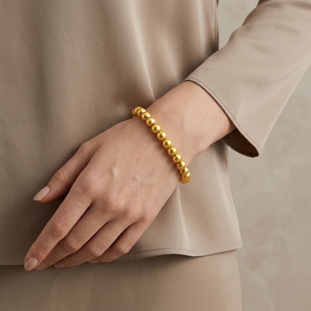 24K Gold Cat Eye Sparkling Round Beads Minimal Elastic Luxurious Bracelet