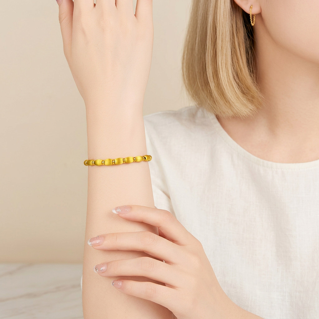 24K Gold Cat Eye Sparkling Beads Minimal Elastic Luxurious Bracelet