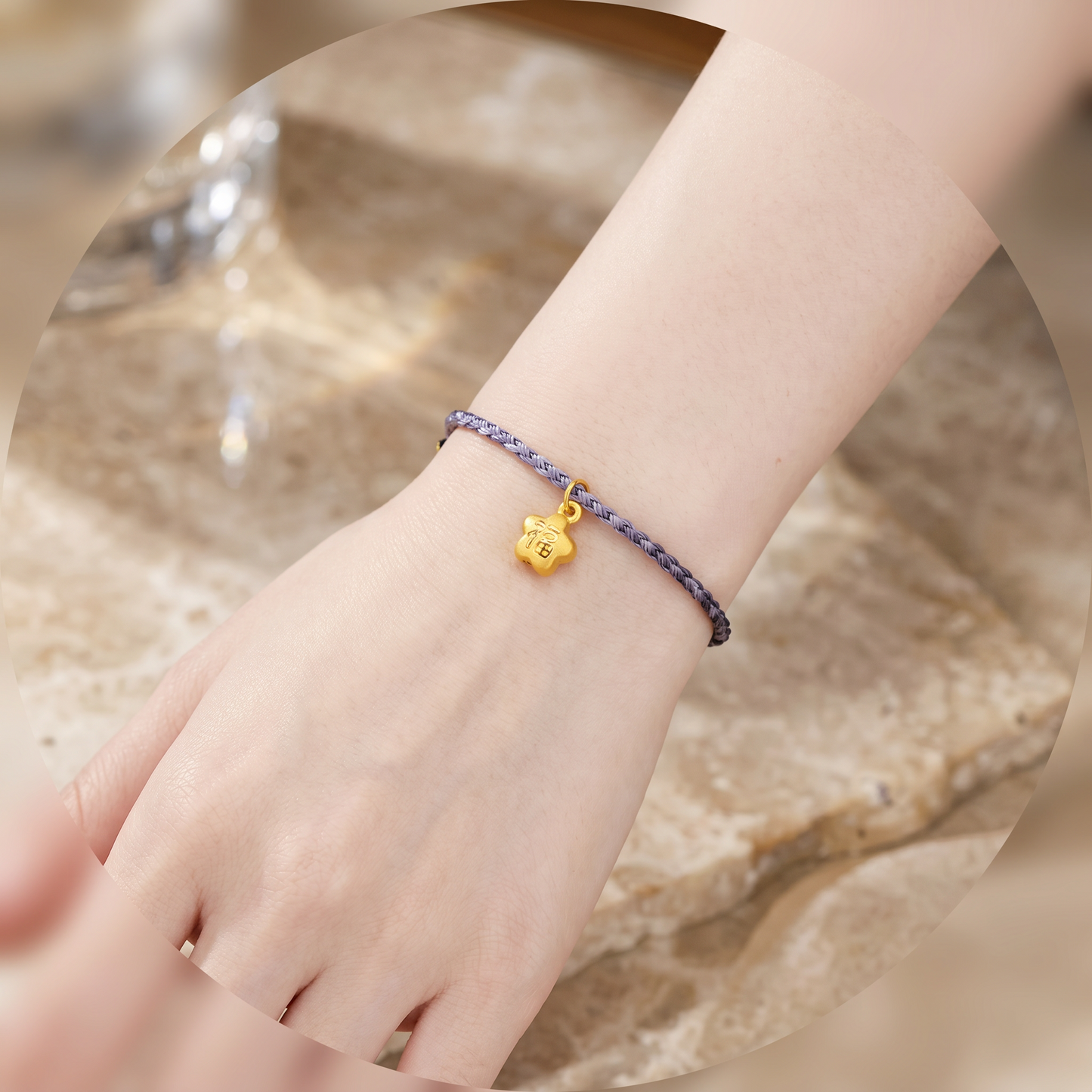 24K Pure Gold D.I.Y Mini Star Chinese Blessing Fu Good Fortune Charm