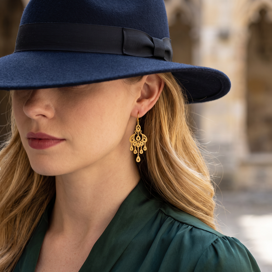 24K 999 Fine Gold Vacation Boho Bohemian Style Hook Earrings