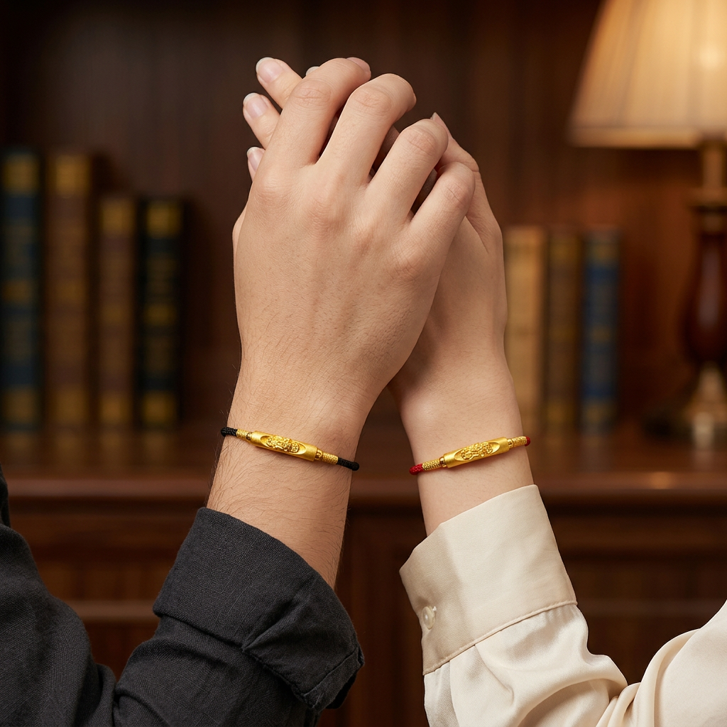 24K 999 Gold Pixiu Tube Charm Bring Wealth Couple Bracelet