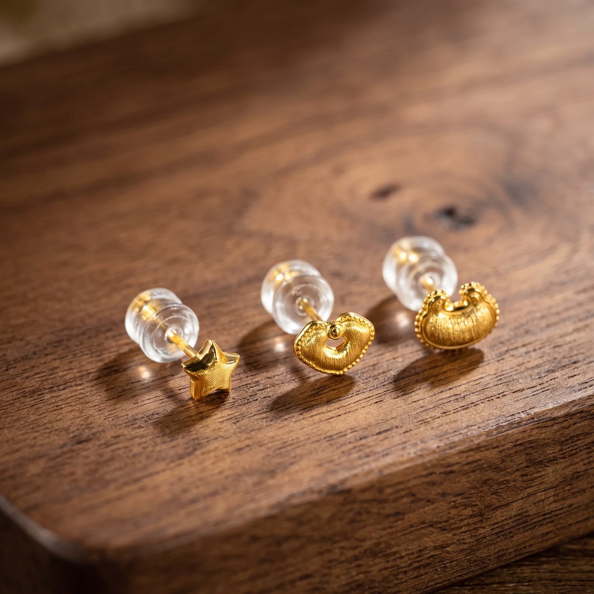 24k 5G Gold Star Ruyi Blessing Bag Stud Earring