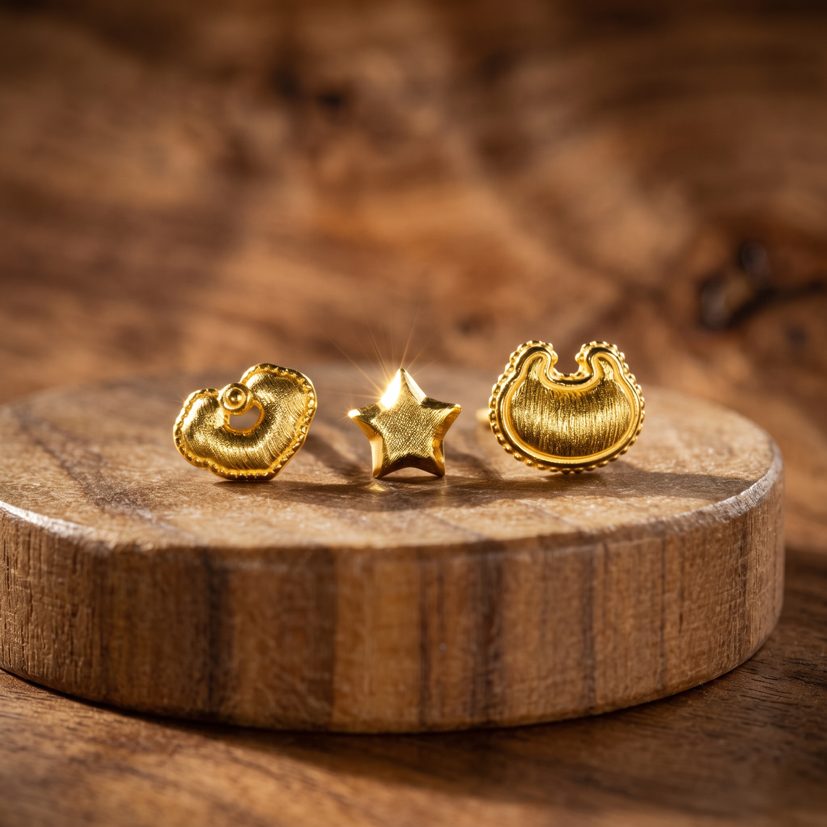 24k 5G Gold Star Ruyi Blessing Bag Stud Earring