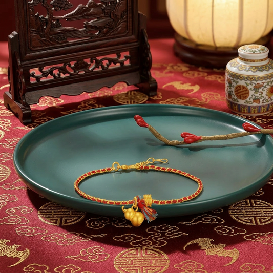 24k Lucky Gourd Charm Tassel Red Cord Bracelet