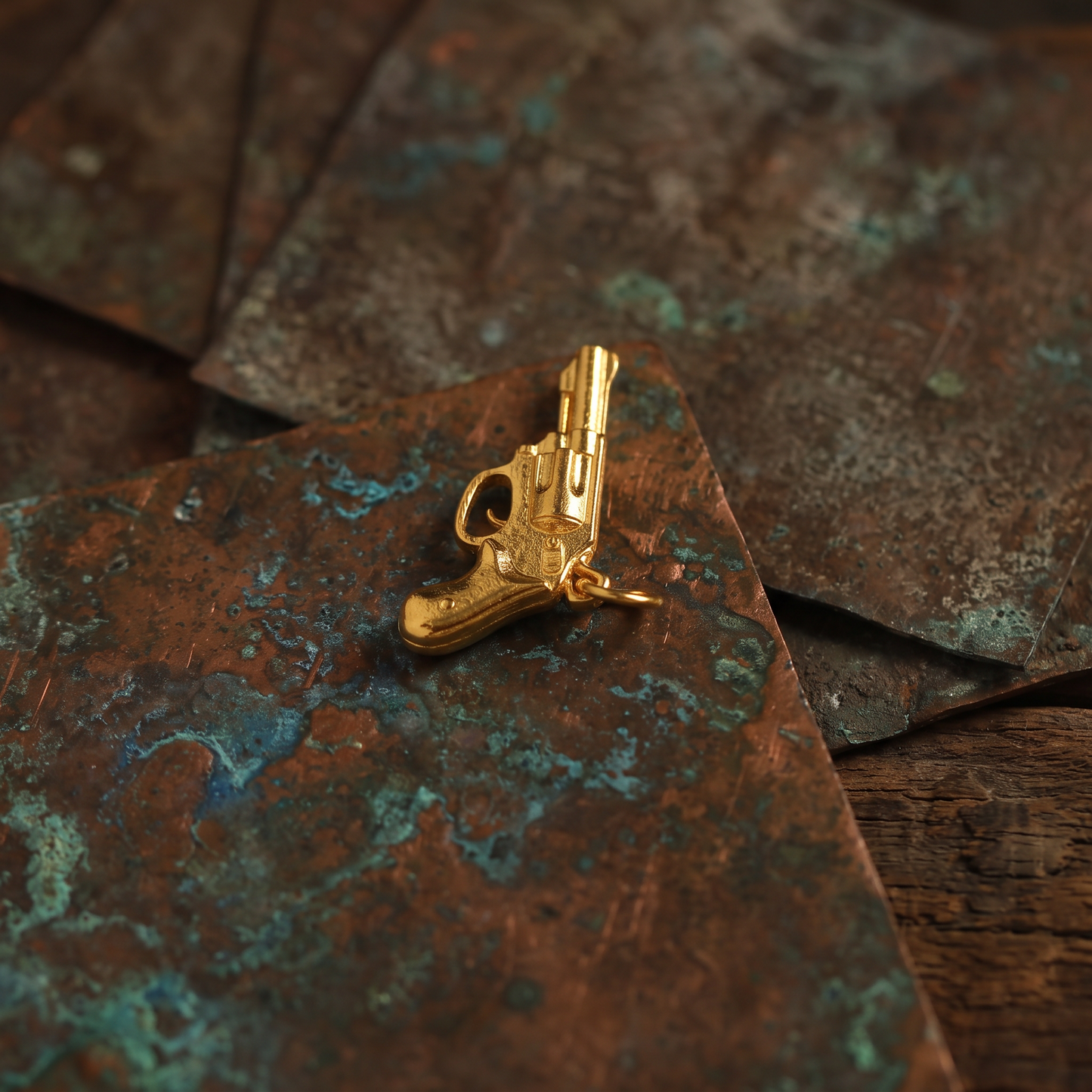 24K 999 Fine Gold Mini Vintage Western Cowboy Revolver Pendant Charm D.I.Y