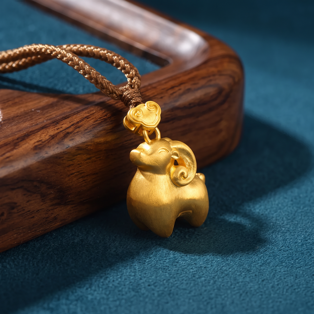 24K Gold Plum Blossom Year of Sheep Zodiac Pendant Cord Necklace