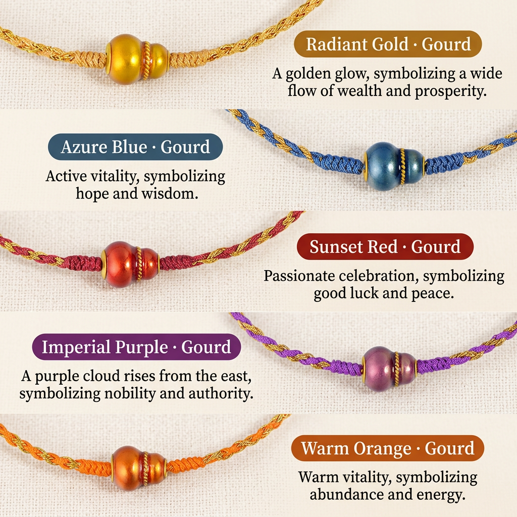24K 999 Gold Five-Color Enamel Gourd Charm Elegant Delicate Lucky Bracelet