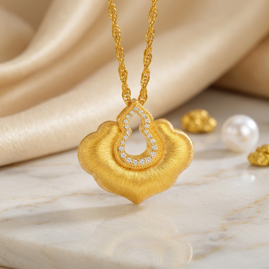24K Gold Zircon Gourd Lucky Cloud Ruyi Pendant
