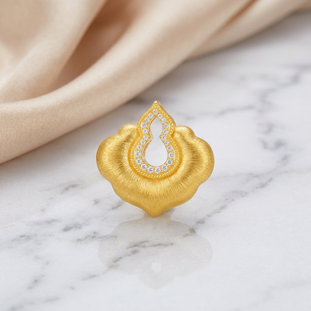 24K Gold Zircon Gourd Lucky Cloud Ruyi Pendant