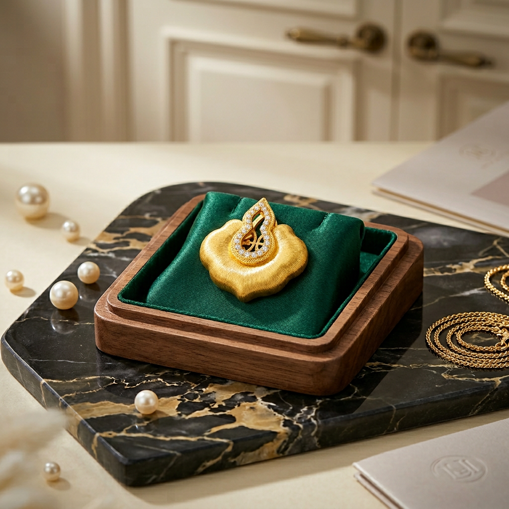 24K Gold Zircon Gourd Lucky Cloud Ruyi Pendant