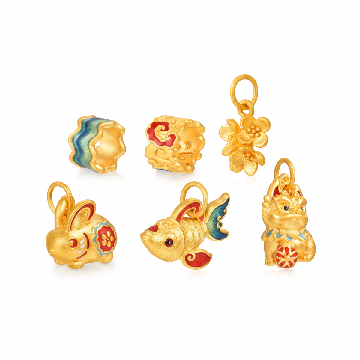 24K Gold Pixiu Flower Carp Rabbit D.I.Y Charm Spacer