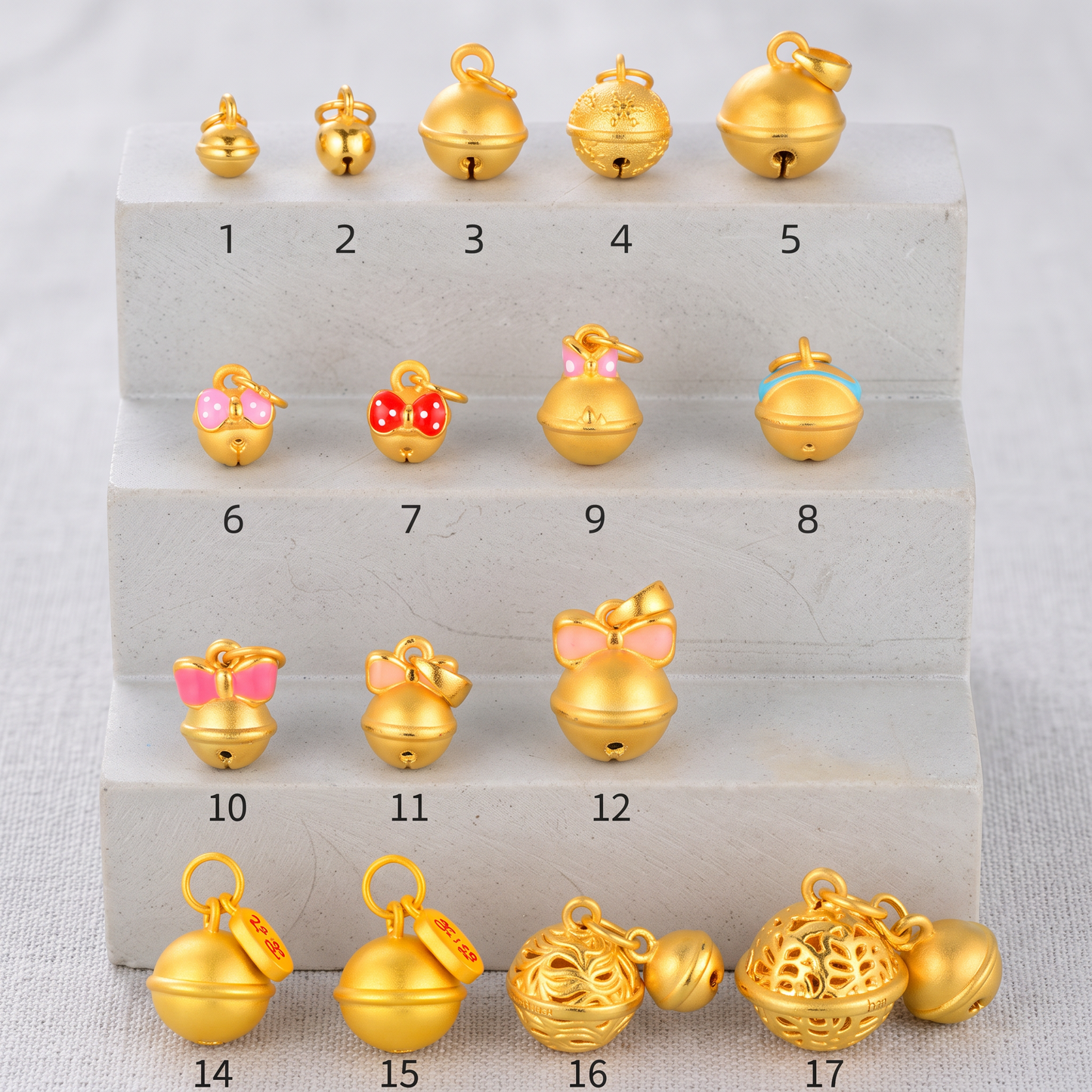 24K 999 3D Gold Mini D.I.Y Bell Sound Bow Style Charm