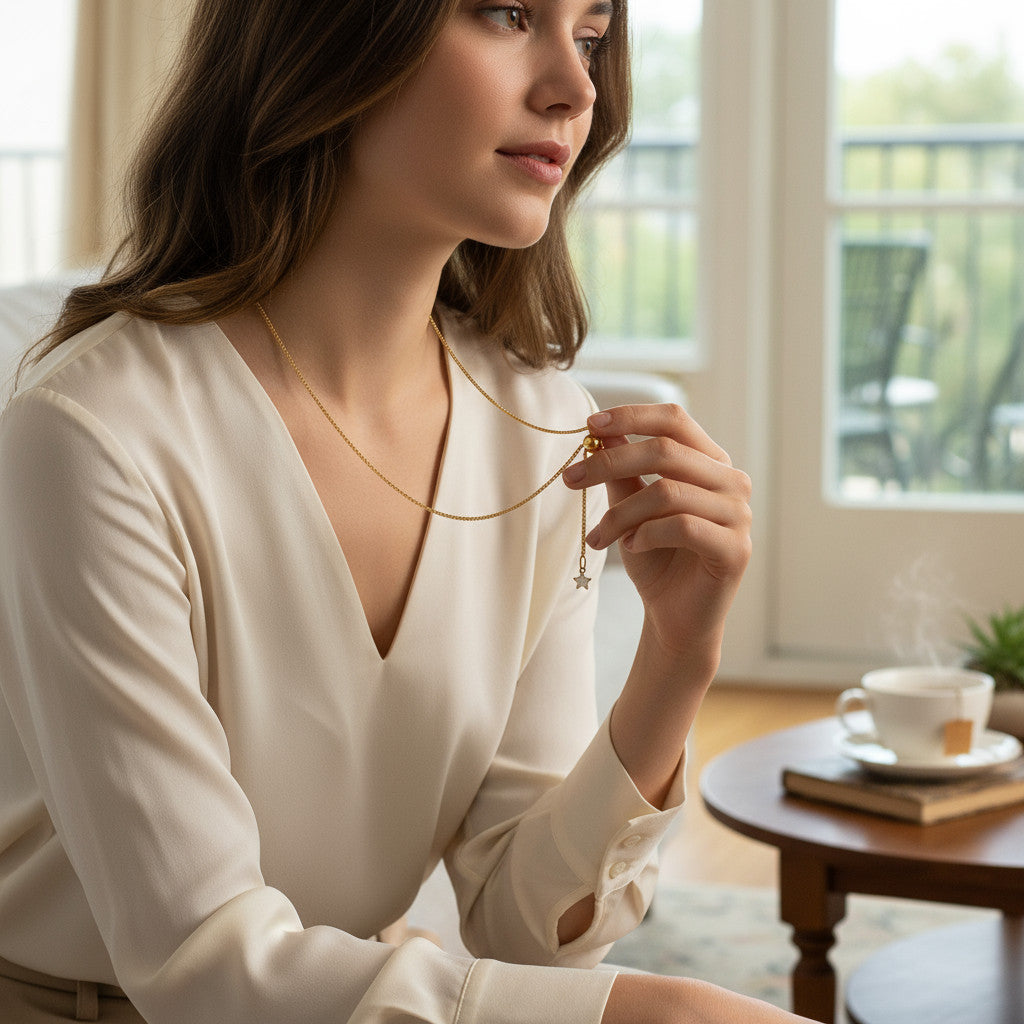 24k Pure 999 Gold Chopin Chain Necklace Star Pull Adjustable