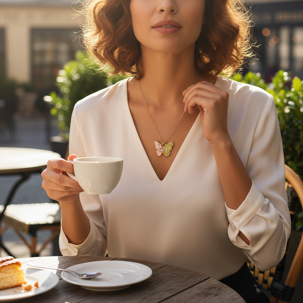 24K Pure 999 Cloisonné Enamel Colorful Butterfly D.I.Y Charm Pendant