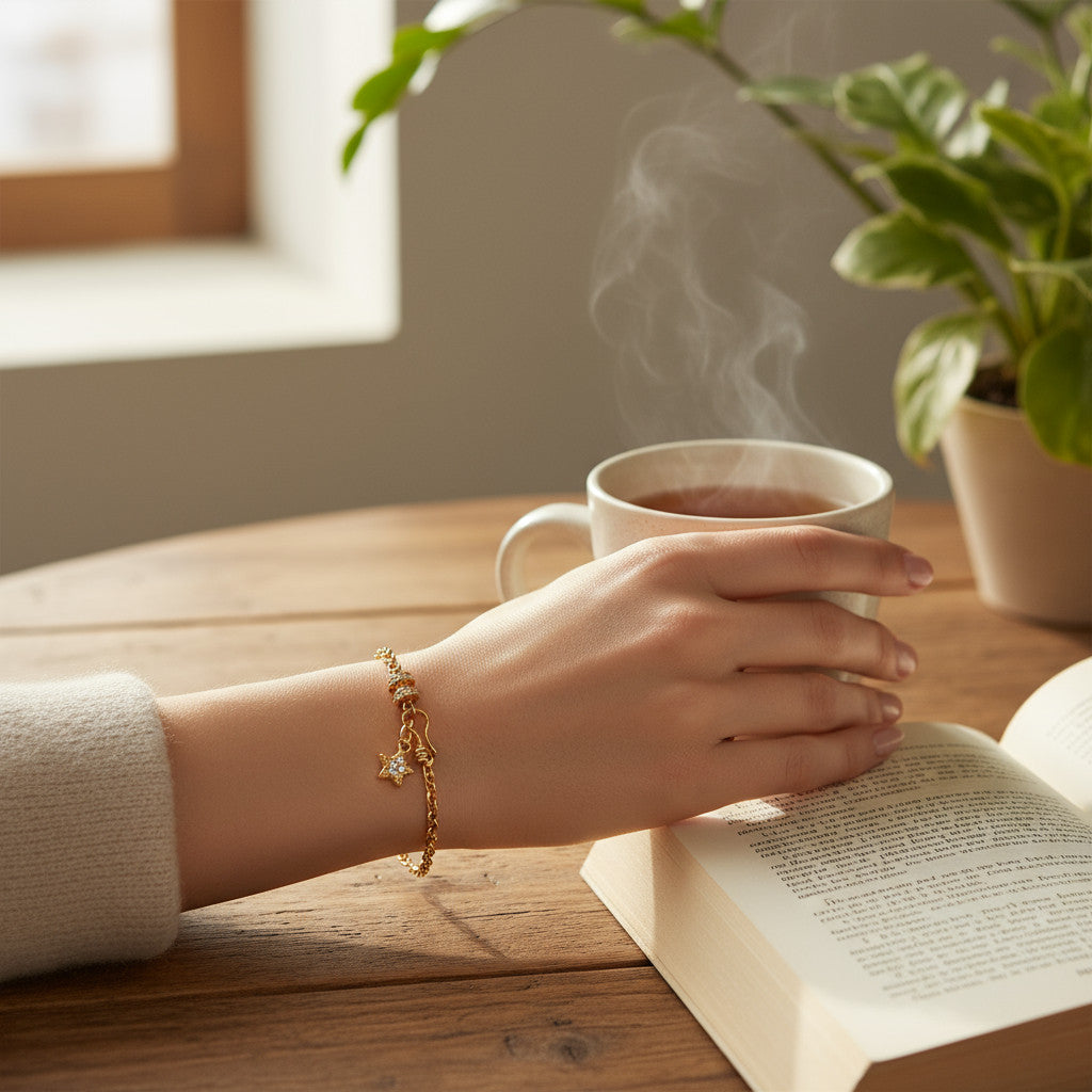 24k Pure 999 Gold Starry Sky Star Charm Chain and Link Bracelet