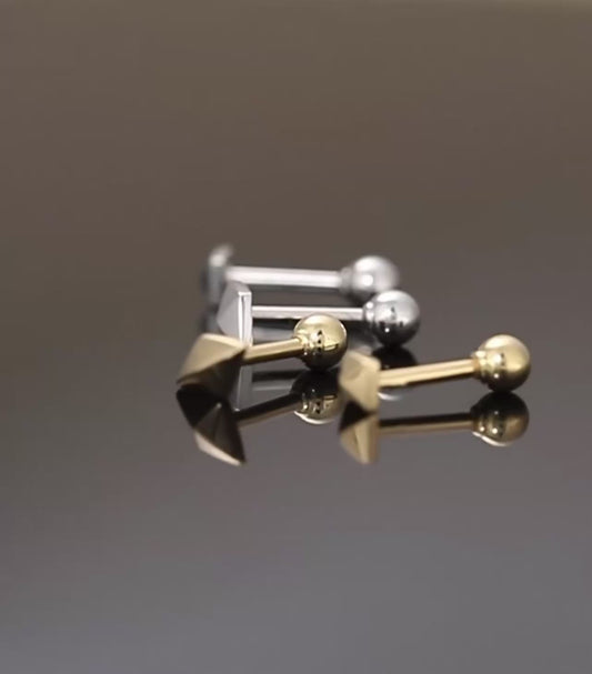 18K Gold Casual Square and Diamond-Shaped Studded Unisex Cartilage Screw Back Earrings