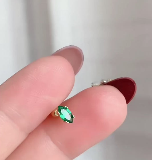 10K Real Gold Minimal Mini Green Cartilage Screw Back Earrings