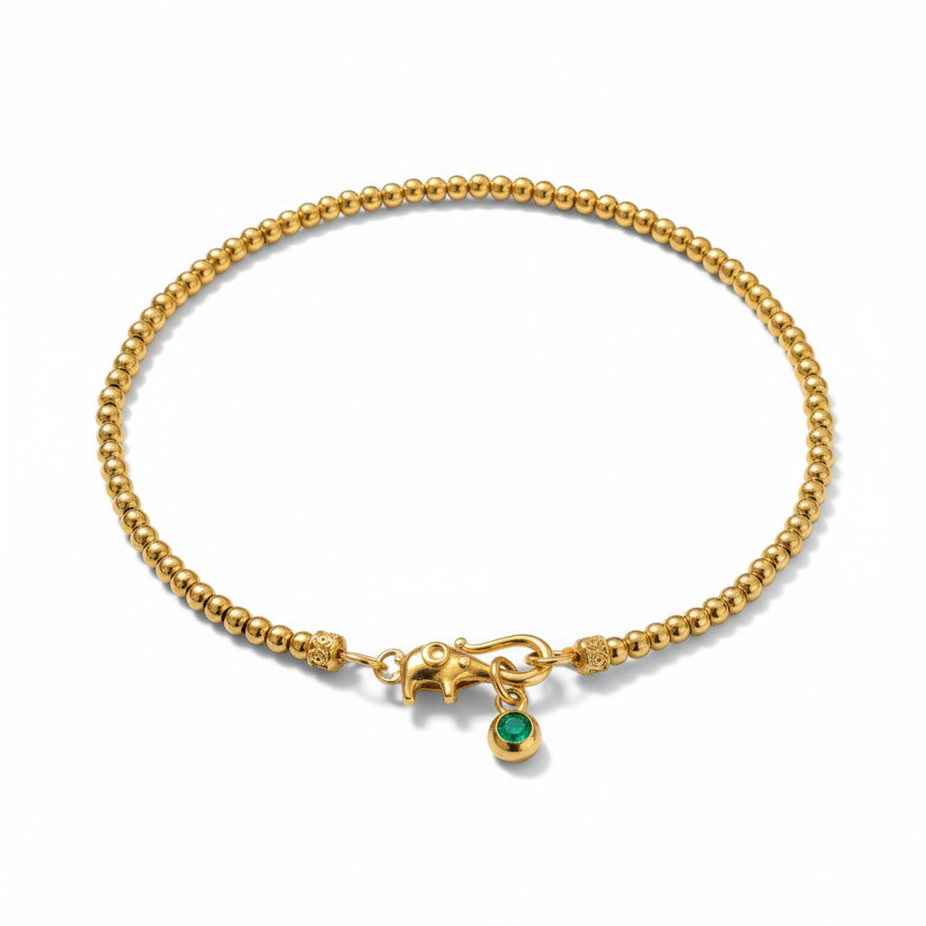 24k Pure 999 Gold Chain Beads Golden Elephant Buckle Bracelet