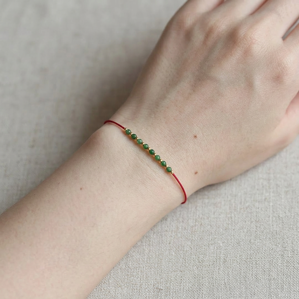 24K Gold Jade Beads Ultra-Fine Adjustable Cord Bracelet