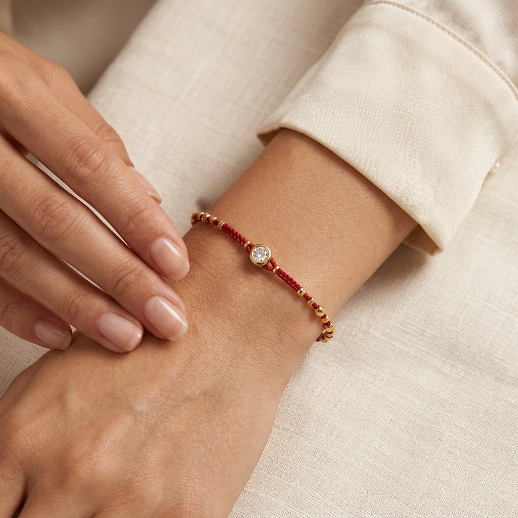 24k 999 Gold Disco Bead Zircon Charm Minimal Braided Bracelet