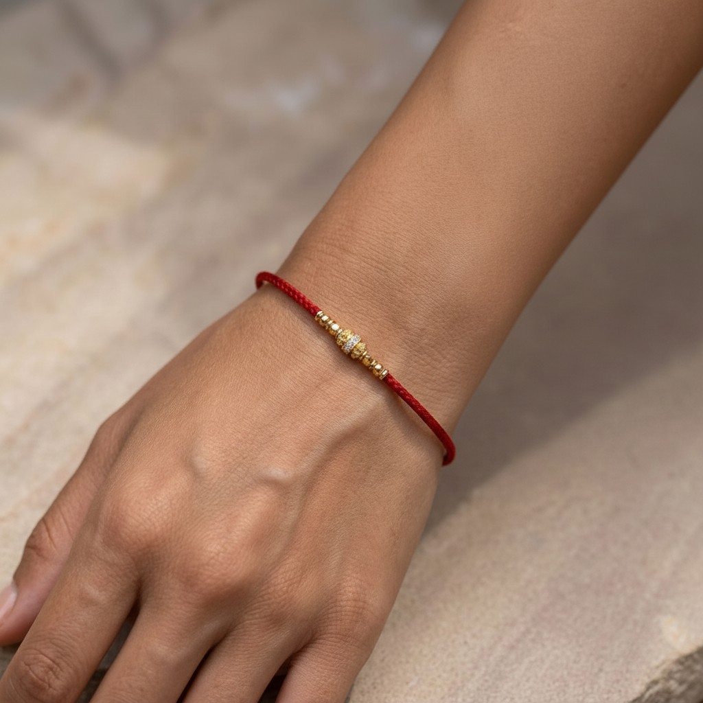 24k 999 Gold Disco Bead Zircon Charm Minimal Braided Bracelet