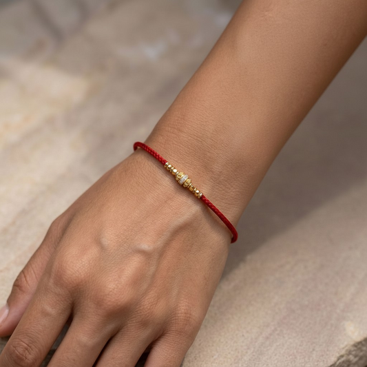 24k 999 Gold Disco Bead Zircon Charm Minimal Braided Bracelet