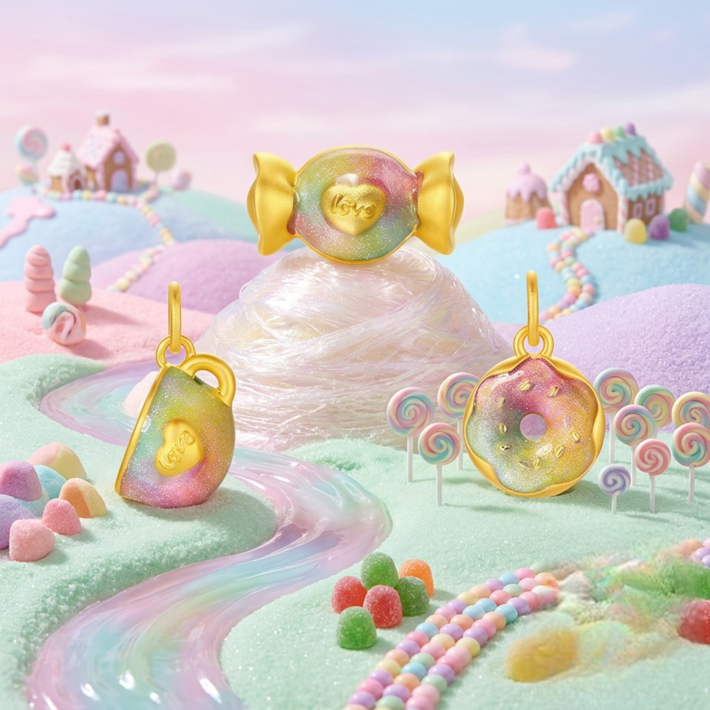 24K Afternoon Tea Party Enamel Tea Cup Candy Donut Charm D.I.Y