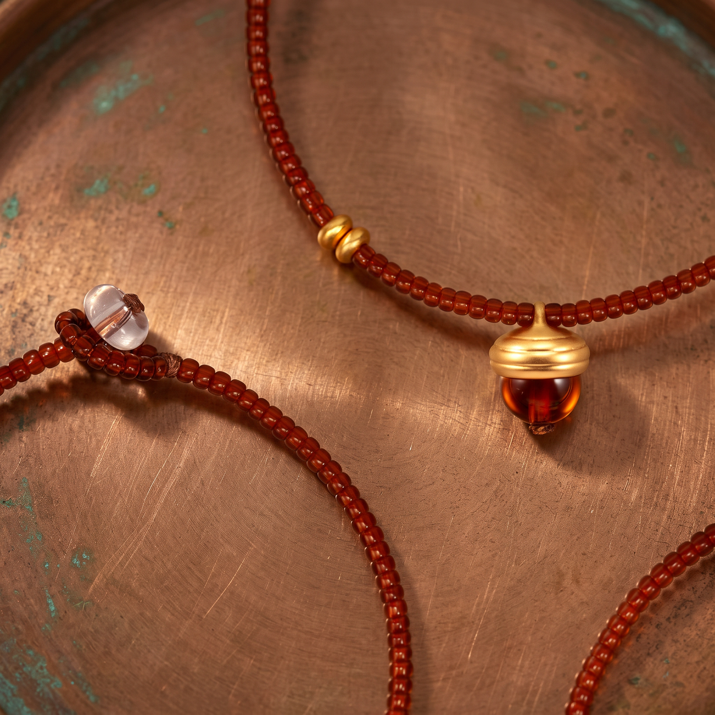 24k Pure 999 Gold Garnet Acorn Charm Bracelet