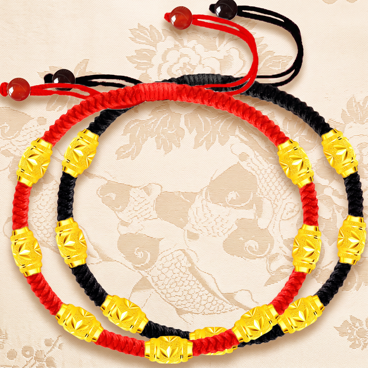 24k 999 Gold Lucky Bead Woven Bracelet Couple Matching Gift
