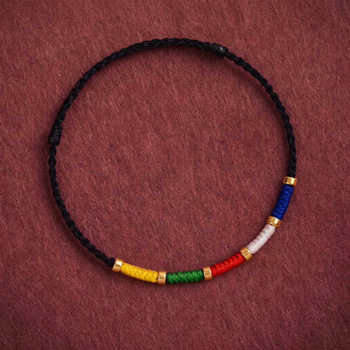 24k 999 Gold Bead Five Wealth Gods Five Color Cord Unisex Bracelet and Anklet