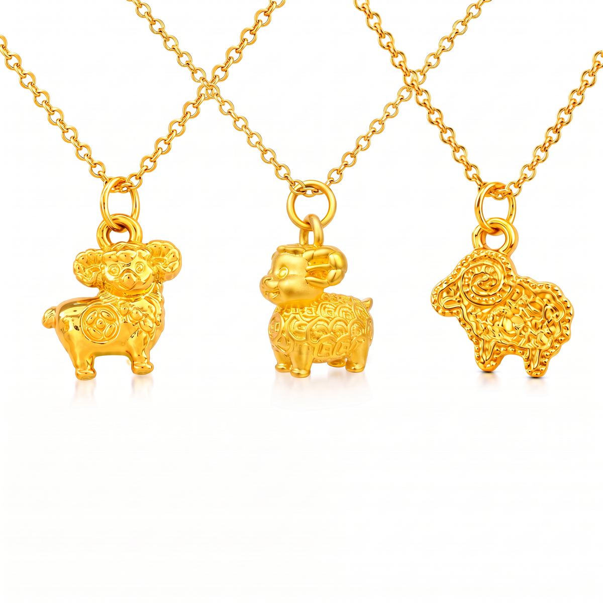 24K 999 Gold Mini Chinese Zodiac Sheep Goat Charms Pendant Three Styles