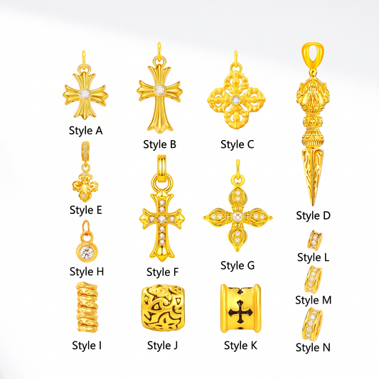 24k 999 Gold Cross Vajra Iris Flower Pendant Spacer Beads Decorative Accessory Unisex D.I.Y Craft