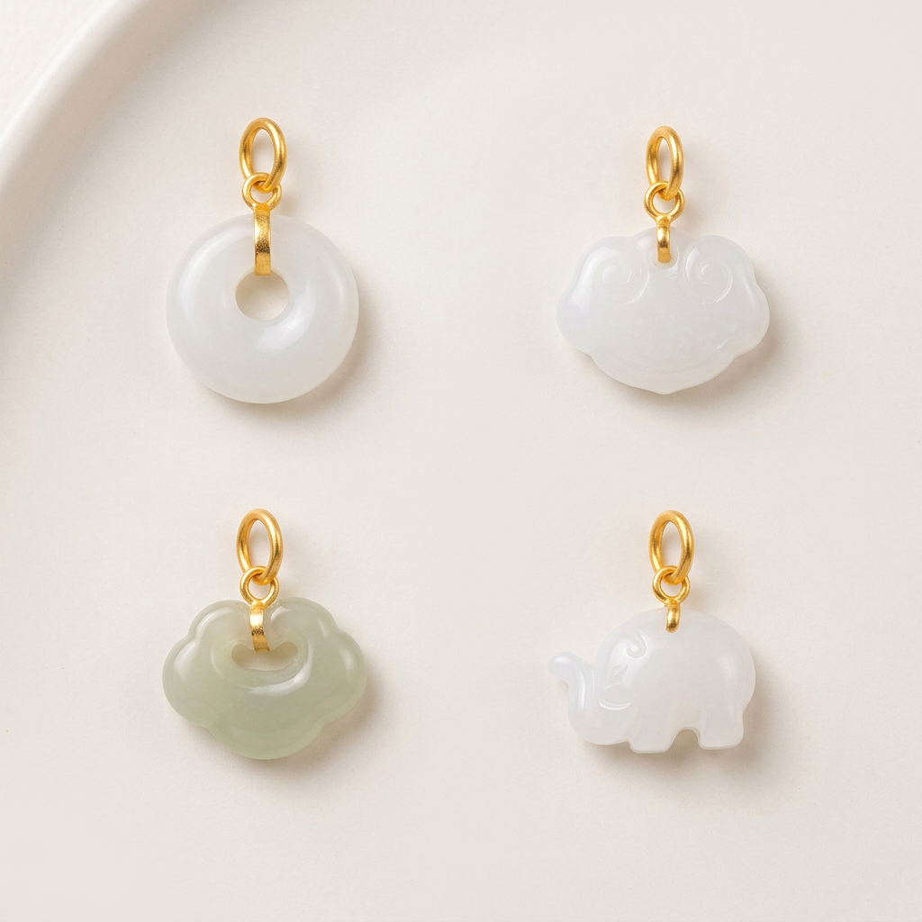 24k Fine Gold Jadeite Jade Ruyi Elephant Gourd Charm D.I.Y Jewelry Making