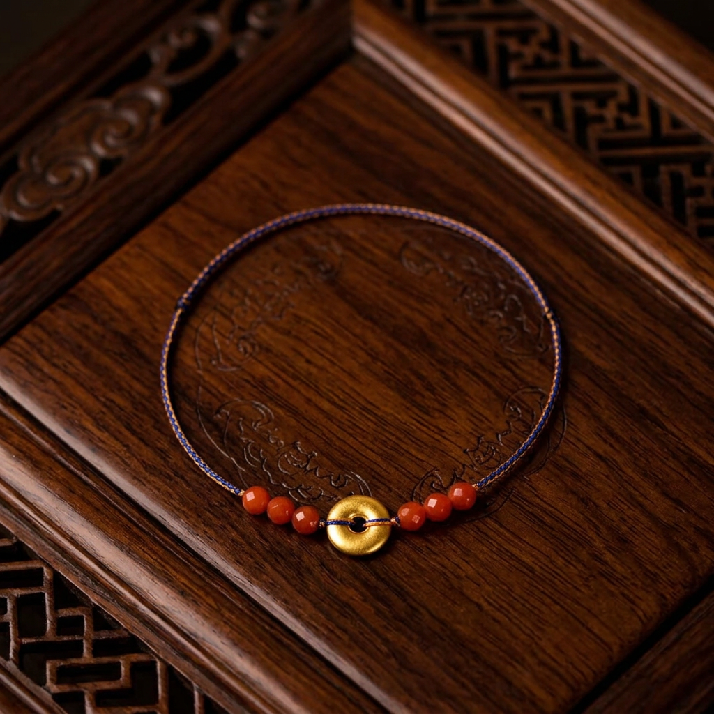 24K 999 Solid Gold Buckle Charm Agate Braided Ultra-thin Cord Adjustable Bracelet and Anklet