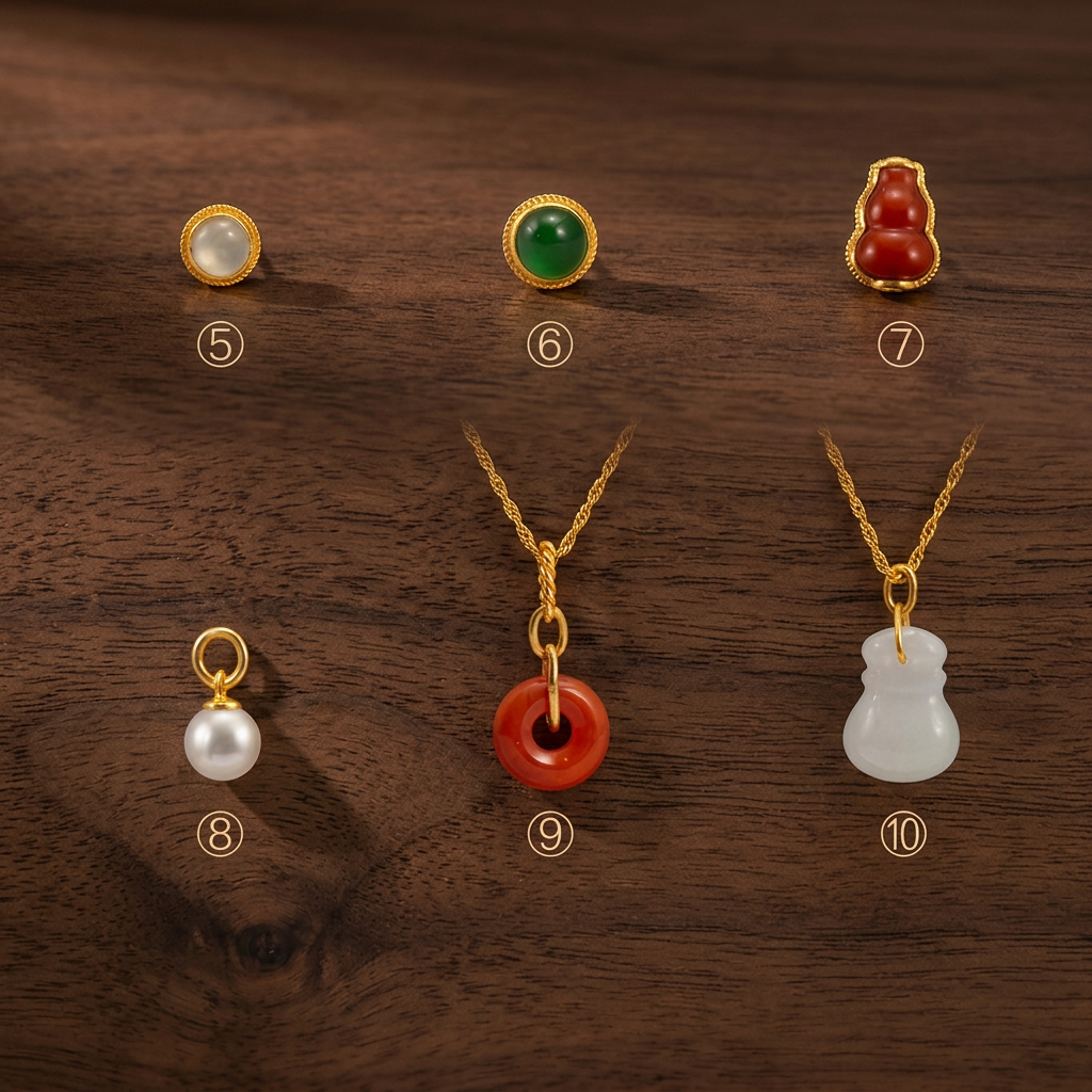 24k Fine Gold Jadeite Jade Ruyi Elephant Gourd Charm D.I.Y Jewelry Making