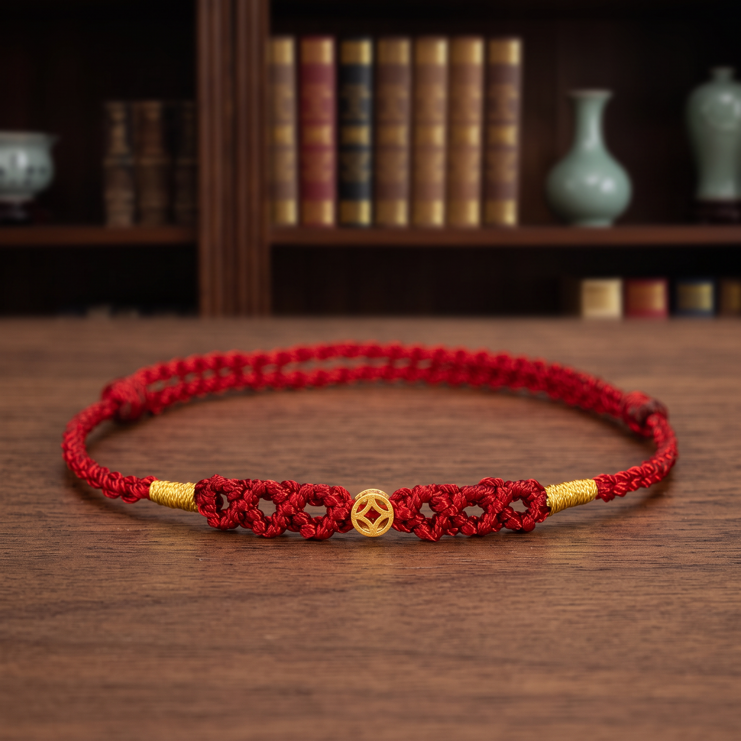 24K 999 Fine Gold Mini Coin Beads String Braided Rope Anklet