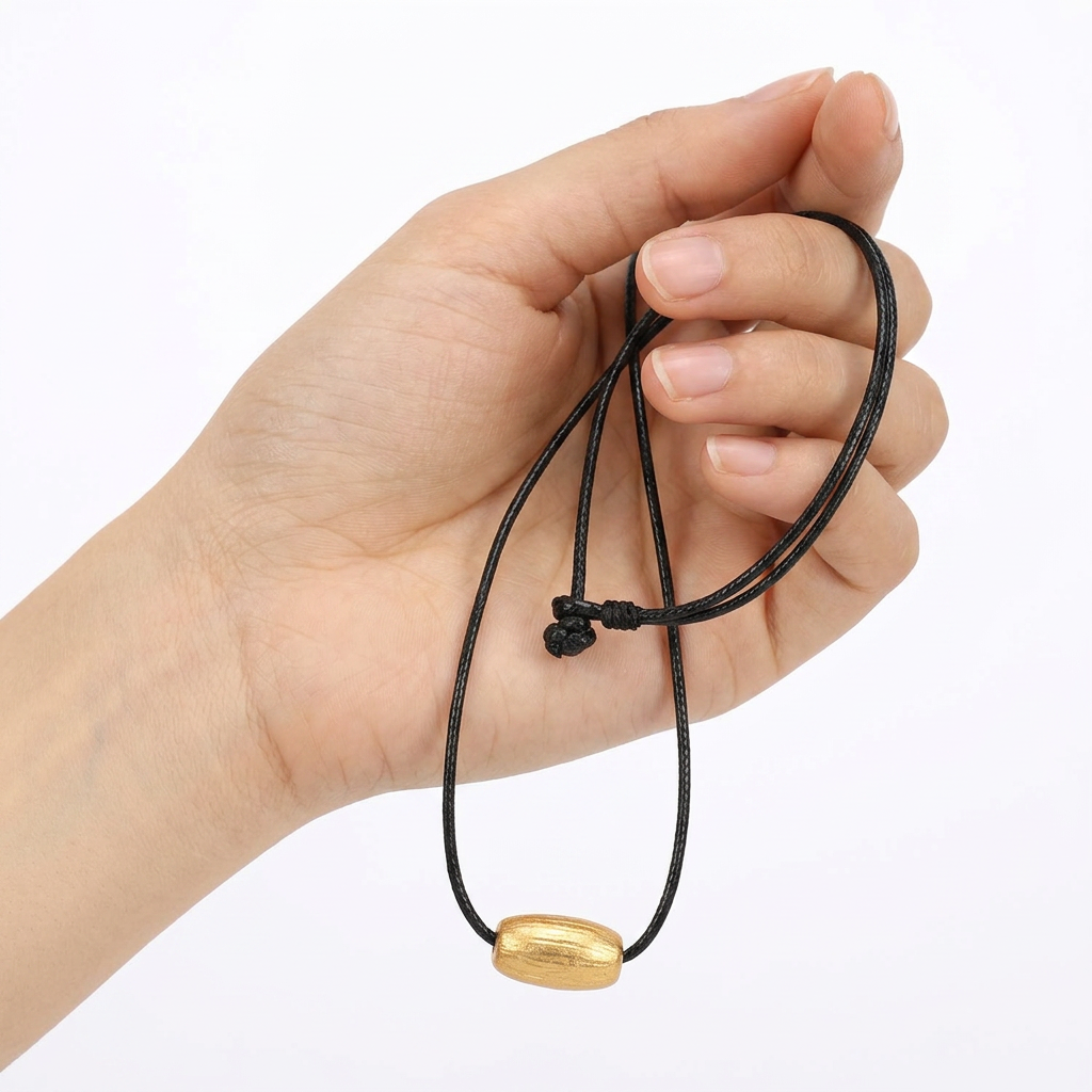 18K Gold Minimalist Charm Braided Leather Cord Unisex Necklace